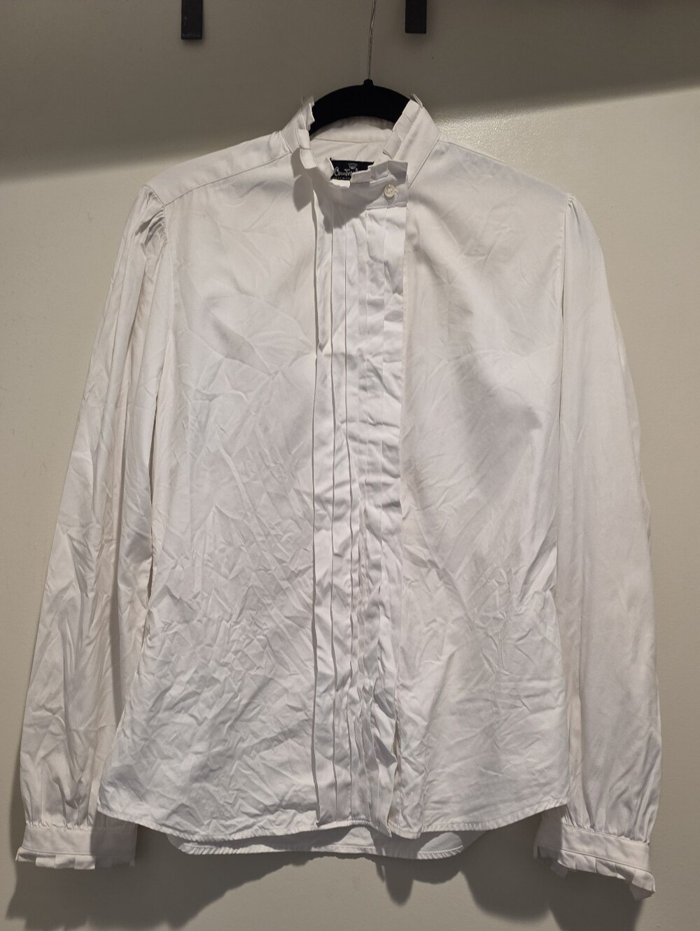 Vintage Countess Mara White Tuxedo Style Blouse Size 10 Small Stain